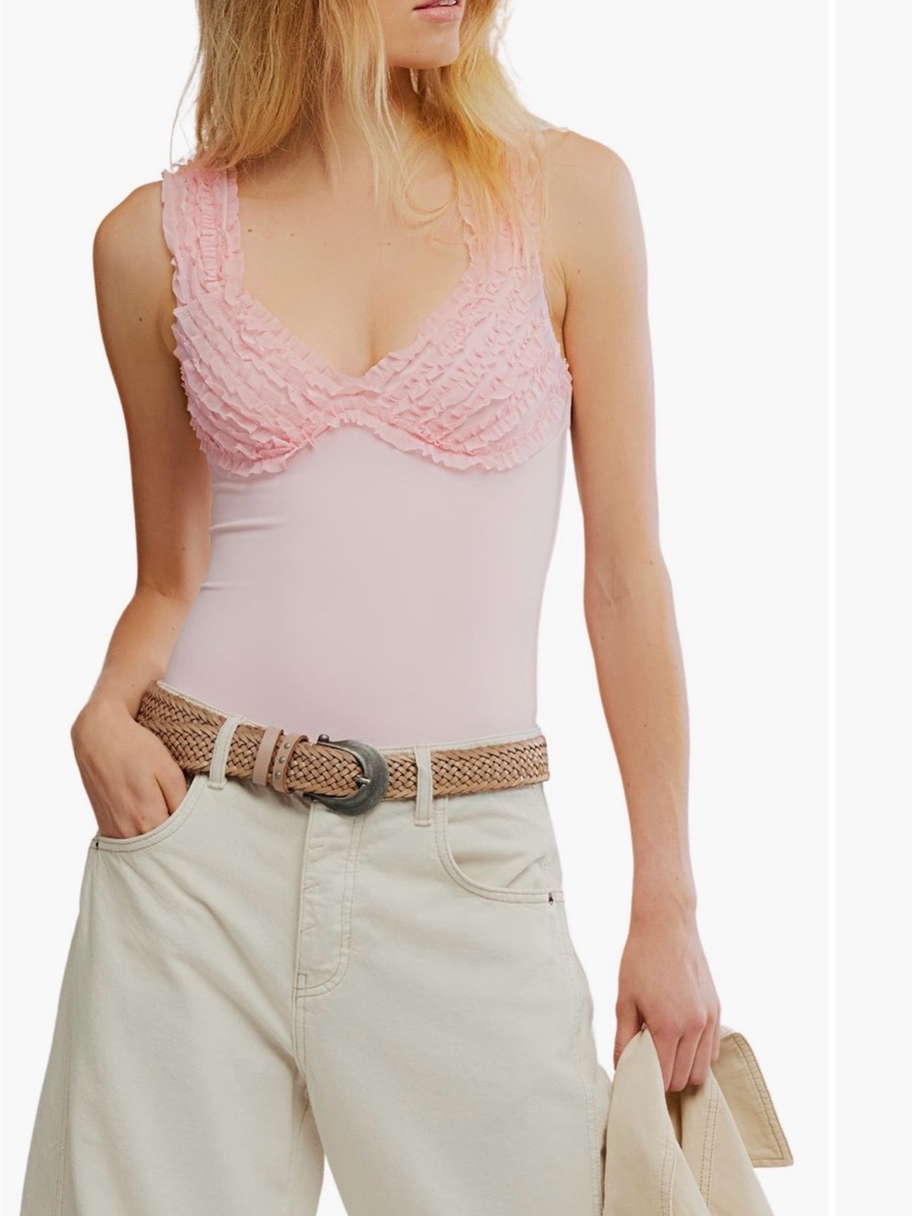Free People Pink Ruffle Camisole